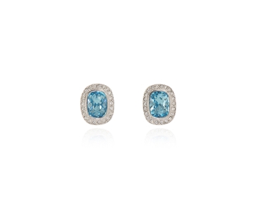 Crystal  Ganya Pierced Earrings  | Rhodium Aquamarine
