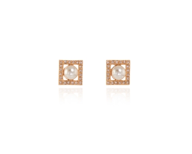 Crystal  Thisbe Pierced Earrings  | Pink Gold Cream Rose Pearl