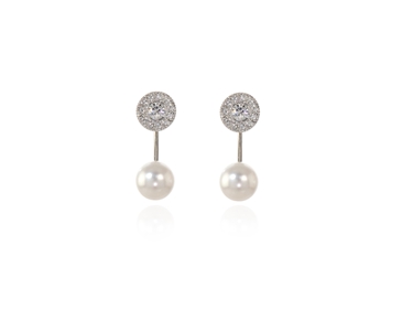Crystal  Disco Pearl Pierced Earrings  | Rhodium White Pearl