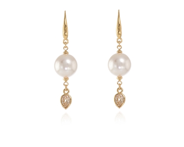 Crystal  Saki Lever Back Earrings  | Gold White Pearl
