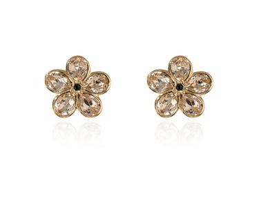 Crystal  Forget-Me-Not Clip Earrings  | Gold Light Silk