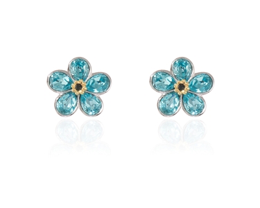 Crystal  Forget-Me-Not Clip Earrings  | Rhodium Light Turquoise