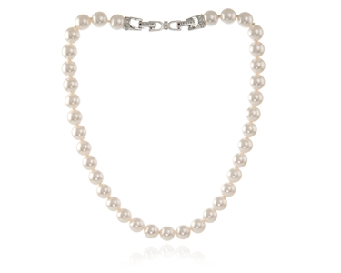 Crystal  Mac 9mm Necklace  | Rhodium White Pearl