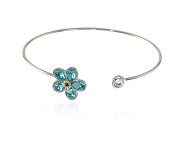 Crystal  Forget me not Spring Bangle  | Rhodium Light Turquoise