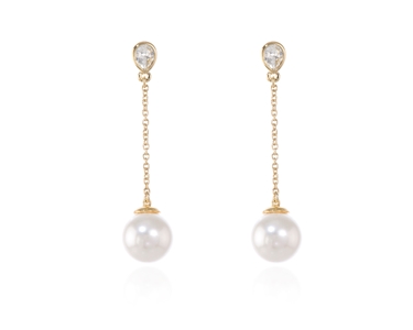 Crystal  Ekin Pearl Pierced Earrings  | Gold White Pearl