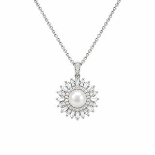 Betsy Silver Pendant, sunburst pendant with central pearl