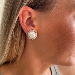 Elan Pearl Silver Clip On Earrings