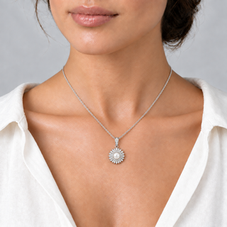 Model wearing Betsy Silver Pendant