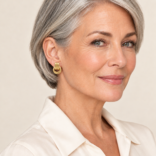 Model wearing Grace Gold Clip-On Earrings