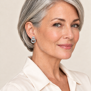 Model wearing Grace Silver Clip-On Earrings