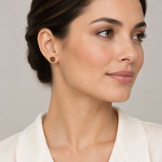 Model wearing Laine 6mm Topaz Gold Earrings