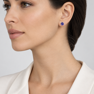 Model wearing Lana 6 mm Violet earrings