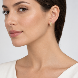 Model wearing Leafy Gold Earrings