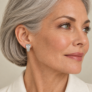 Model wearing Talli Silver Clip On Earrings