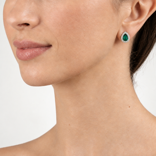 Model wearing Talma Silver Emerald Earrings