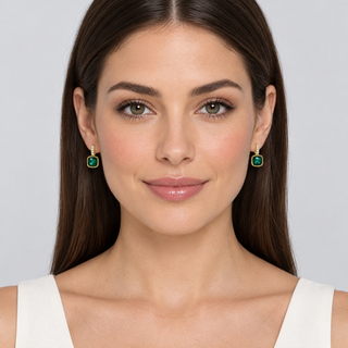 Model wearing Taylor Emerald Gold Earrings