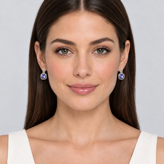 Model wearing Taylor Tanzanite Silver Earrings