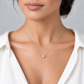 Model wearing the Pom Pom Silver Pendant