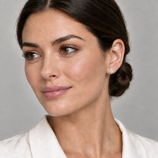 Model with smoother skin tone wearing a clear CZ gold stud
