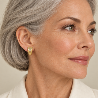 Model wearing Talli Gold Clip On Earrings
