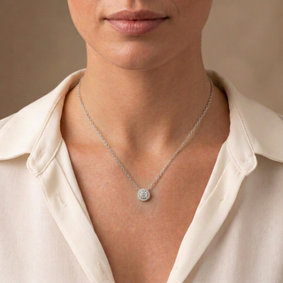 Model wearing Ona Silver Pendant