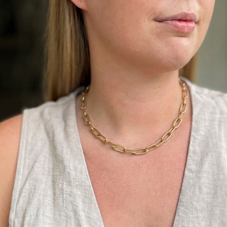 Model wearing Loretta Gold Necklace