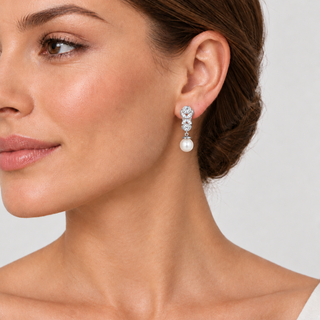 Model wearing Petra Silver Clip On Earrings