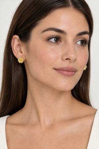 Revised on-model preview of Kelce Gold Clip On Earrings