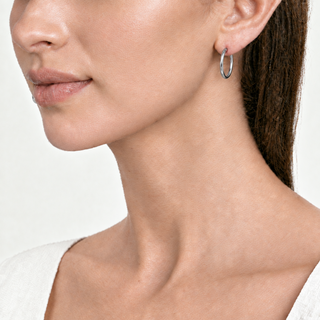 Silver hoop model image with more even skin tone
