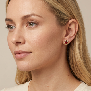 Model wearing Talma Ruby Gold Earrings