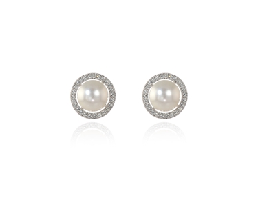 Crystal  Ikuyo Pierced Earrings  | Rhodium White Pearl