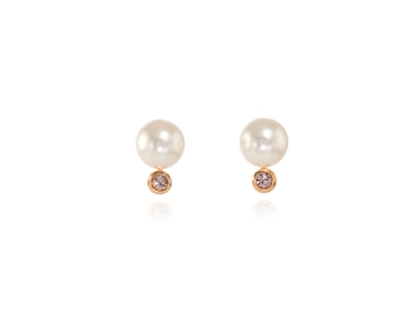 Crystal  Naila Pierced Earrings  | Pink Gold Cream Rose Pearl