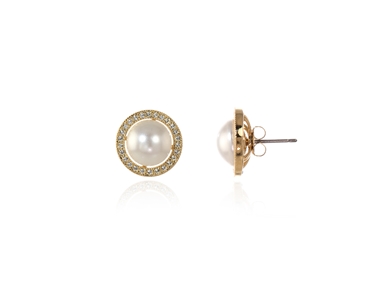 Crystal  Ikuyo Pierced Earrings  | Gold White Pearl