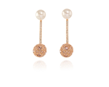 Crystal  Nena Pierced Earrings  | Pink Gold Cream Rose Pearl