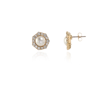 Crystal  Raiyo Pierced Earrings  | Gold White Pearl
