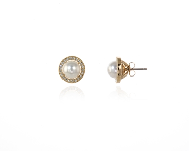 Crystal  Ikia Pierced Earrings  | Gold White Pearl