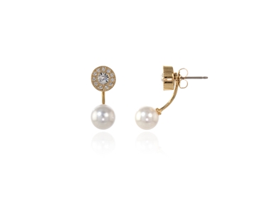 Crystal  Disco Pearl Pierced Earrings  | Gold White Pearl