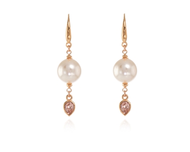 Crystal  Saki Lever Back Earrings  | Pink Gold Cream Rose Pearl
