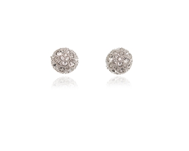 Crystal  Pom Pom/M Pierced Earrings  | Rhodium Crystal