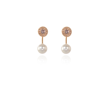 Crystal  Disco Pearl Pierced Earrings  | Pink Gold Cream Rose Pearl