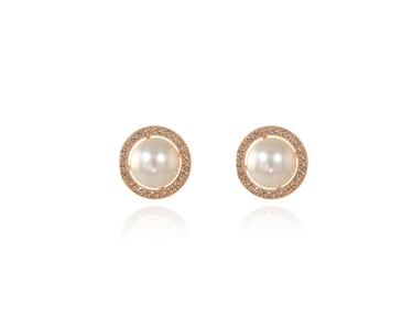 Crystal  Ikuyo Pierced Earrings  | Pink Gold Cream Rose Pearl
