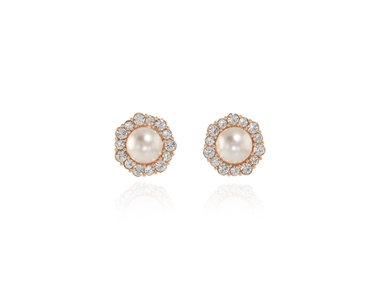 Crystal  Raiyo Pierced Earrings  | Pink Gold Cream Rose Pearl
