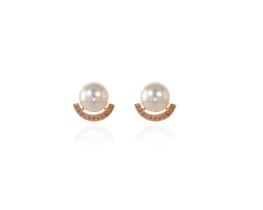 Crystal  Idra Pierced Earrings  | Pink Gold Cream Rose Pearl