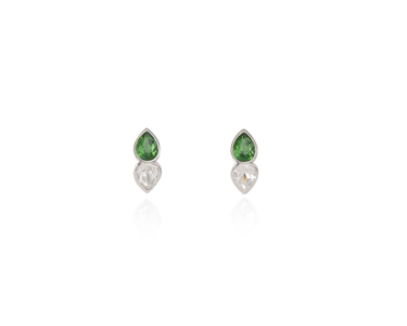 Crystal  Talh Lever Back Earrings  | Rhodium Moss Green