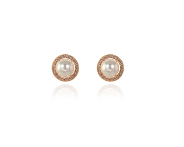 Crystal  Ikia Pierced Earrings  | Pink Gold Cream Rose Pearl