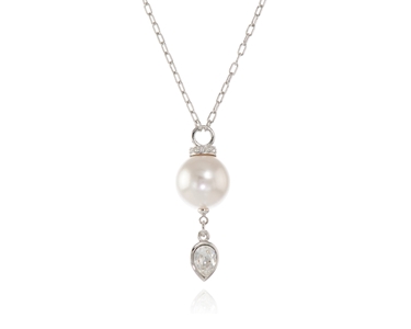 Crystal  Saki Pendant  | Rhodium White Pearl
