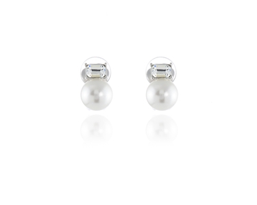 Swarovski Crystal  Corin Clip Earrings  | Rhodium White Pearl