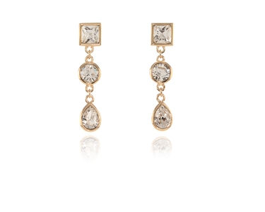 Crystal  Melange Pierced Earrings  | Gold Crystal