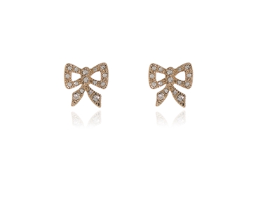 Crystal  Cute Bow Pierced Earrings  | Gold Crystal