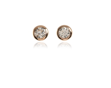 Crystal  Solitair/L Pierced Earrings  | Pink Gold Crystal